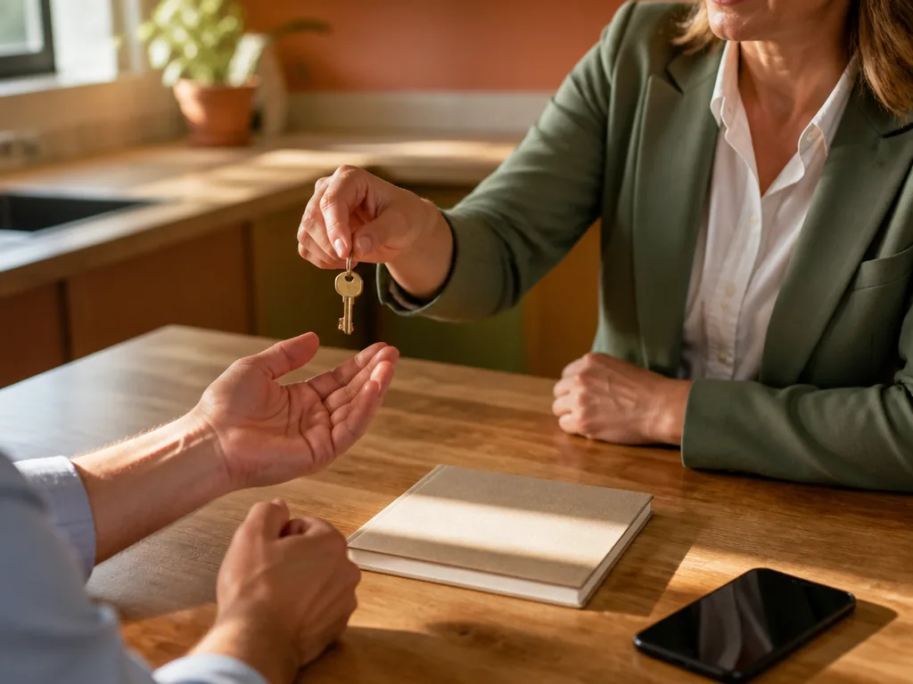 Bureau avec des dossiers de prêt immobilier et une calculatrice, comparant les offres d'empruntis